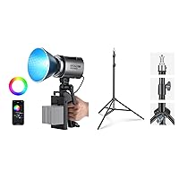 NEEWER MS60C RGBWW LED Video Light 2.4G/APP Control with Light Stand 2.85-6.6ft, 65W Metal Mini RGB COB Continuous Output Lighting Bowens 2700K-6500K,8300lux/1m, CRI 97+/TLCI 98+,17 Effects