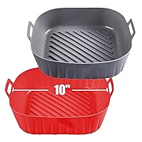 Silicone Liners Square Extra Large 10 Inches for Air Fryer, 2 Pcs Non-stick Food-grade Reusable Silicone Pot Baking Tray Basket Bowl Oven Air Fryer Accessories
