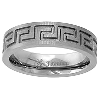 6mm Titanium Greek Key Wedding Band Ring for Men and Women Deep Carved Comfort Fit sizes 6-14