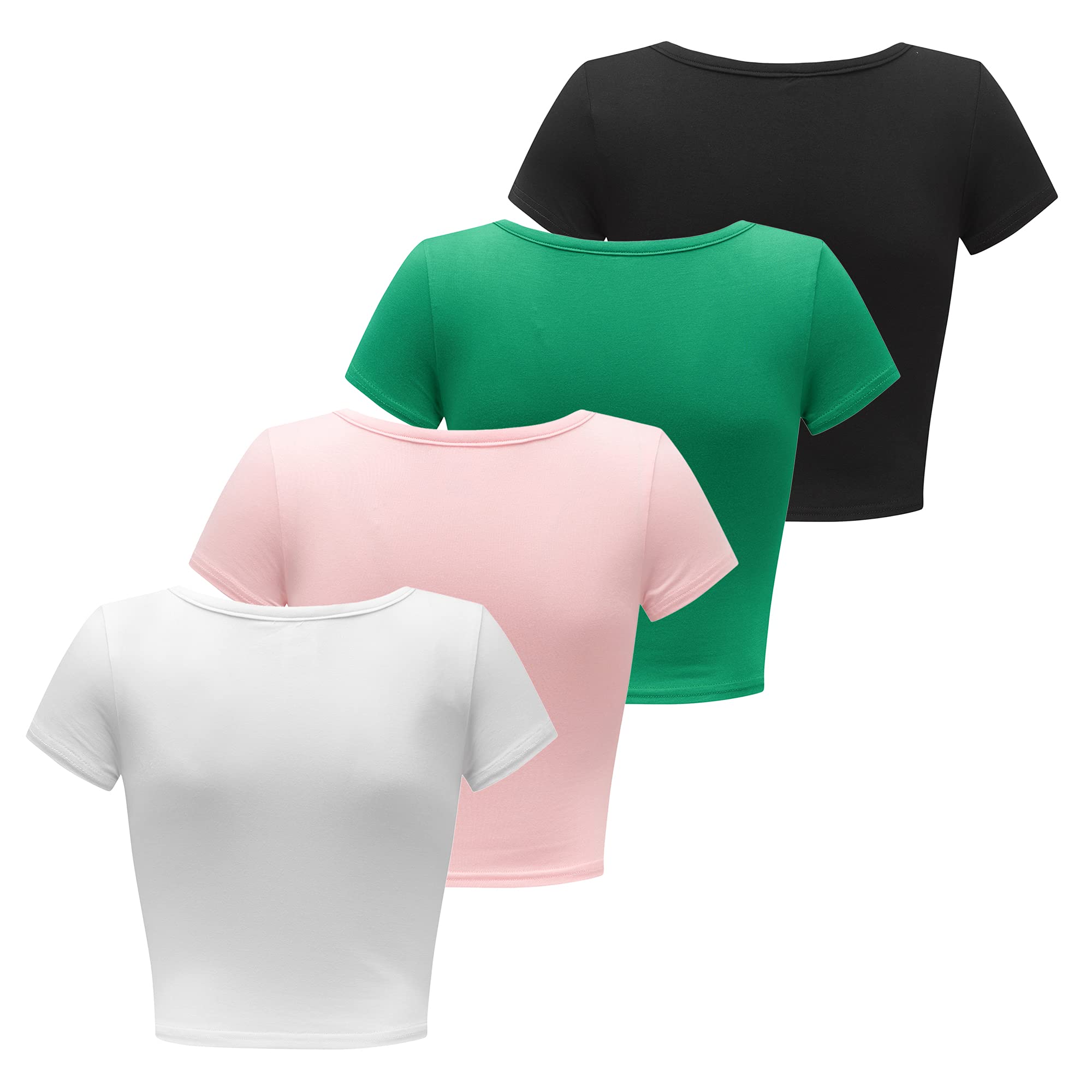 Formeet17 Women’s 4 Pieces Basic Crop Tops Scoop Neck Cap Sleeve Shirts