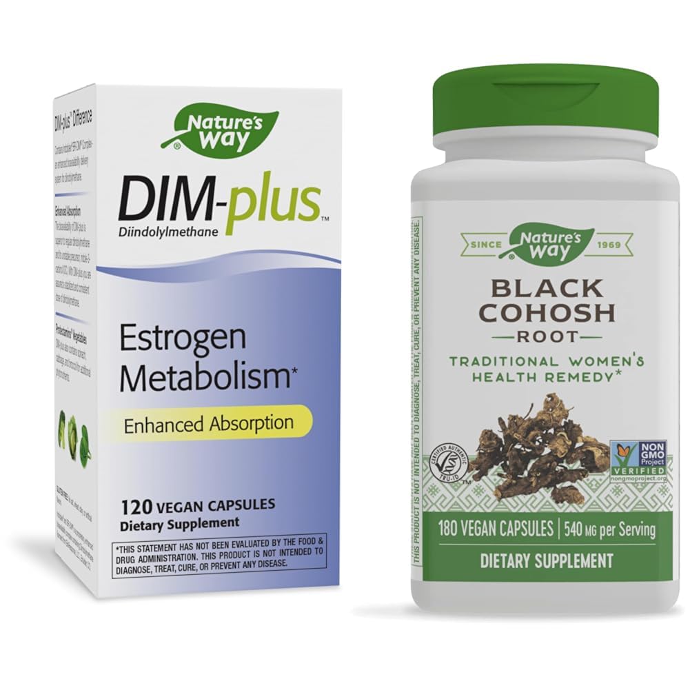 Nature's Way DIM-Plus, DIM Supplement, Supports Balanced Estrogen Metabolism* & Black Cohosh Root, Traditional Support for Women's Health*, 540 mg, 180 Vegan Capsules