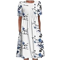 Summer Dresses for Women 2024 Plus Size Casual Dress Short Sleeve Pocket Dress Floral Boho Dress Flowy Beach Dresses