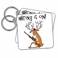 3dRose Key Chains Cute Funny Buck Deer with Hunting Rifle Bring it on Cartoon (kc-260944-1)
