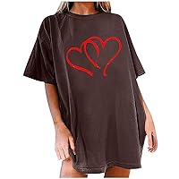 Womens Oversized T-Shirts Funny Double Love Heart Graphic Tunic Tops Valentines Casual Short Sleeve Crewneck Shirts