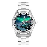 Green Northern Lights Classic Watches for Men Fashion Graphic Watch Easy to Read Gifts for Work Workout