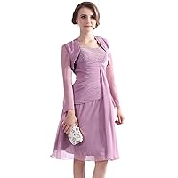 Lilac Chiffon Beaded Top Short Mother Of The Bride Dress With Jacket