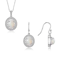 Matching Jewelry Set 14K White Gold Princess Diana Inspired: Ring & Pendant Necklace with 18