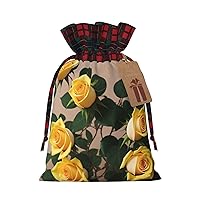 BUULOO Rose Yellow Christmas Gift Bags Drawstring Gift Bags Reusable Bags For Holiday Presents Wrapping Gifts Candy