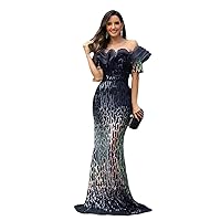 Sequin Formal Evening Dress for Women Wedding Party Prom Bodycon Dress Floor Length Cocktail Dress