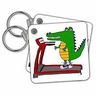 3dRose Key Chains Cute Funny Alligator on Treadmill Exercise Cartoon (kc-263930-1)
