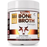 Solo Bone Broth Protein Powder|Low Sodium, Pure Hydrolyzed Collagen, For Healthy Skin, Nails, Hair, Joints & Digestion, Grass Fed, Non-GMO, Gluten Free, Paleo/Keto Friendly, 20g Protein Per Serving