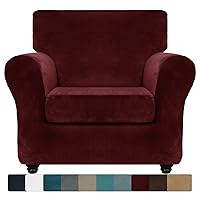 ZNSAYOTX Luxury Velvet Chair Slipcovers with Arm 2 Piece Stretch Chair Covers for Living Room Thick Soft Armchair Slipcover Anti Slip Dog Pet Friendly Furniture Protector (Wine Red),32