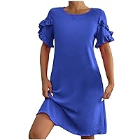 Womens Short Layered Ruffled Sleeve Dress 2024 Summer Casual Crewnck Elegant Tredny Dressy Knee Length Dresses