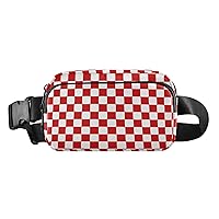 White Red Plaid Fanny Pack for Women Men Belt Bag Crossbody Waist Pouch Waterproof Everywhere Purse Fashion Sling Bag for Running Hiking Workout Walking Travel