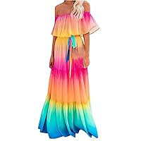 Fashion Women Summer Casual Print One Shouler Sleeveless Loose Long Dress F