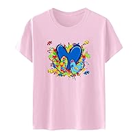 Women's Autism Awareness Tshirt Cute Puzzle Love Heart Graphic Tee Tops 2024 Short Sleeve Crewneck Casual Blouses