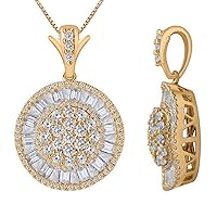 2 Ct Baguette & Round Cut Diamond Cluster Halo Pendant Necklace 14k Yellow Gold Over