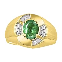 Rylos Yellow Gold Plated Silver Men's & or Ladies Ring with 8X6MM Oval Gemstone & Dazzling Diamonds - Unisex Color Stone Birthstone Band in Various Sizes 7-13