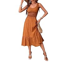 Summer Dresses for Women 2024 Solid Scoop Neck Sleeveless Ruffle Hem A Line Long Dress