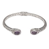 NOVICA Artisan Handmade Amethyst Cuff Bracelet Modern Balinese 925 Silver Sterling Purple Indonesia Birthstone 'Magical Attraction'