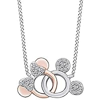 Created Round Cut White Diamond 925 Sterling Silver 14K Two-Tone Gold Finish Mickey & Minnie Mouse Mother's Day Special Pendant Necklace for Women's & Girl's
