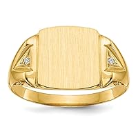 Jewels By Lux Monogram Initial Engravable Custom Personalized Polished For Men or Women 14K Yellow Gold 12x11mm Open Back AA Diamond Men's Signet Band Ring