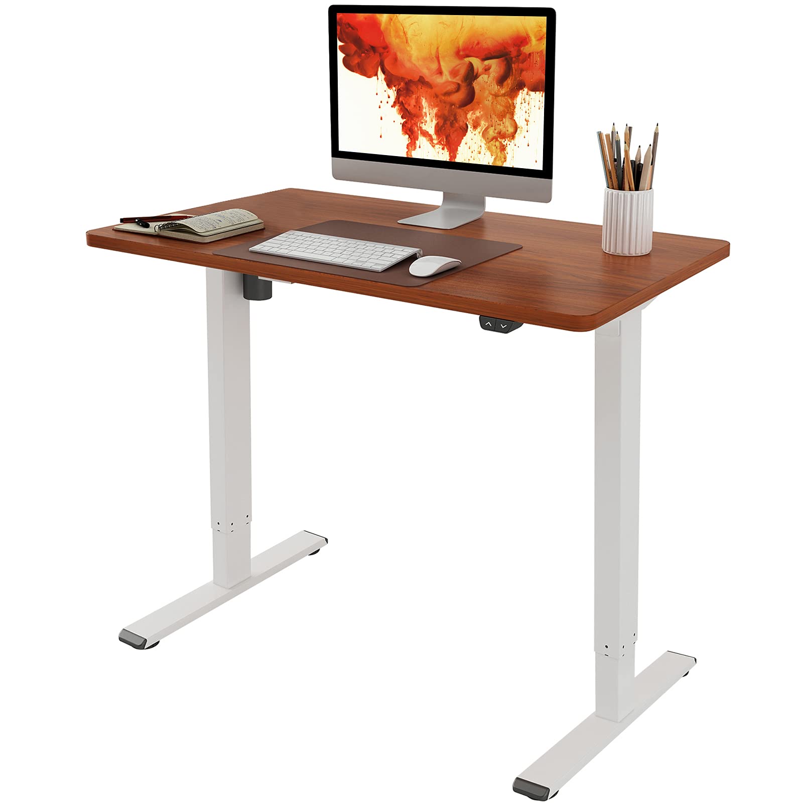 Flexispot EC1 Adjustable Height Desk 42 x 24 Inches Small Desk for Small Space Electric Sit Stand Home Office Table Standing Desk Classic (White Fr...