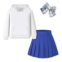 Betusline Kids Girls' 3 Piece Outfits Hoodie Sweatshirt, Hair Bow and Pleated Skirt Set, 3-10 Years
