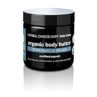 Organic Body Butter by Herbal Choice Mari (Peppermint & Ginger, 4 Fl Oz Jar) - No Toxic Synthetic Chemicals