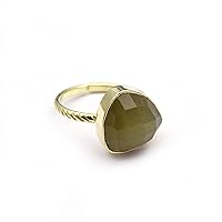 Trillion Shape Green Cats Eye Gemstone Ring | Handmade Gold Plated Adjustable Ring | Gift For Her Jewelry 1093 39F