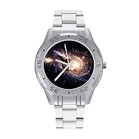 Solar System-Saturn Formal Quartz Watch Business Dress Bracelet Watch Stainless Steel Wrist Watch Easy to Read