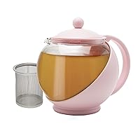Primula Half Moon Teapot with Removable Infuser, Glass Tea Maker with Reusable Fine Mesh Stainless Steel Filter, Dishwasher Safe, 40-Ounce, Pink
