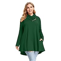 LARACE Cowl Neck Sweatshirts For Women Plus Size Tops With Pockets Long Sleeve Tunic Casual Pullover Button Down Shirt