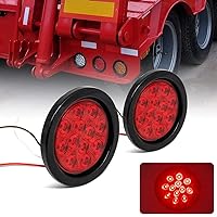 2pcs 12V 4 Inch Round Dark Red LED Stop Brake Tail Turn Side Marker Light with Sealed Flush Mounted Grommet & 3-pin Pigtail and Cooper Wires for Trailer/Truck/RV/Jeep/Pick-up, Universal