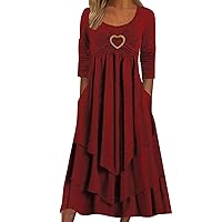 Women's Casual Loose Dress Women's Long Sleeve Dress Casual Crewneck Loose Flowy Ruched Midi Dress for Women