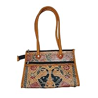 Twin Elephant Ehtnic Design Printed Leather Handbag for Woman, Exclusive Hnadmade Leather Bag, Colourful, Durable Ladies Handbag