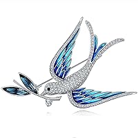 Crystals Brooch “Blue Enchantress” Platinum Plated Elegant Bird Fashion Pin Gift for Women Girls for Clothing Bag Decor - Qiaofulicheerfully (Blue-7)