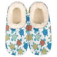 Lovely Little Turtle Women's Slippers, Fuzzy Warm House Slipper Socks, Color Tortoise Memory Foam Slippers Shoes for Girls Teens Indoor Bedroom