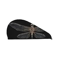Dragonfly Black Coral Velvet Absorbent Hair Dryer Cap, Soft Shower Cap Turban, Quick Dry Hair Cap With Buttons