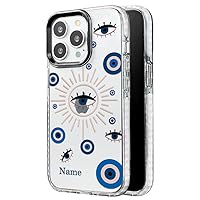 Case Compatible with iPhone 13 Pro Max Personalized with your Name Golden Turkish Evil Eye, Protector Compatible with iPhone 13 Pro Max Customizable, Case Customized Turkish Eye White Border