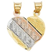 14k Yellow Gold White Gold and Rose Gold Love Heart 2 Piece Pendant Necklace Set 19x17mm Jewelry for Women