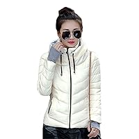 Andongnywell Women's Lightweight Cotton Jacket Jacket high Neck bib Insulation Waterproof Tight Outwear (White,Medium)