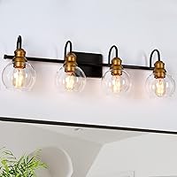 Bathroom Vanity Light, 4-Light Black Bathroom Light Fixtures with Oil Rubbed Bronze Finish, Modern Farmhouse Vanity Lights with Clear Globe Glass Shade (L 29.5