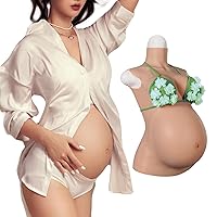 9 Months Silicone Fake Pregnant Belly with Breasts Maternity Fake Belly Realistic Movie Props Cosplay Crossdresser Pregnant Belly Costumes (Nude, Pregnant for 9 Months - Upgraded)