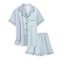 Schbbbta Girls & Women Satin Pajamas Set, 2Pj Silk Nightwear Button-Down Sleepwear for Teen Kid, Gift for Mom/Mother Day