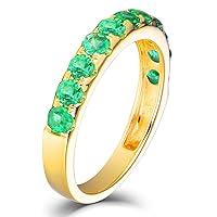 14K Yellow Gold Natural Green Emerald Eternity Solitaire Rings Diamonds Engagement for Women Promotion