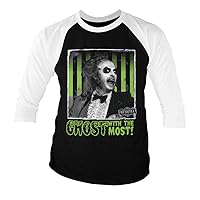 Beetlejuice Officially Licensed Ghost with The Most Baseball 3/4 Sleeve T-Shirt (Black-White)