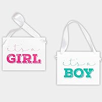It's A Girl/It's A Boy Sign Double Sided Baby Announcement for Pregnancy Gender Reveal Party | White Paper with Pink and Blue (Unisex) Baby Shower Present