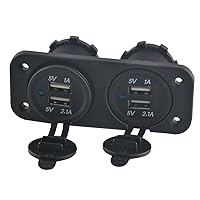 Motorcycle Waterproof 4 Port USB Car Charger Power Socket Plate Outlet 5V Output Total 6.2A Panel Mount Jack Motor 4 USB charger Dual 1A and Dual 2.1A Bracket Comes Togther