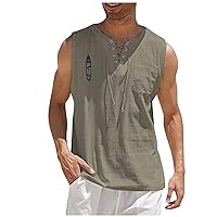 Men's Cotton Linen Tank Top Shirts Casual Stylish Sleeveless Beach Hippie Tops Bohemian Renaissance Pirate Tunic